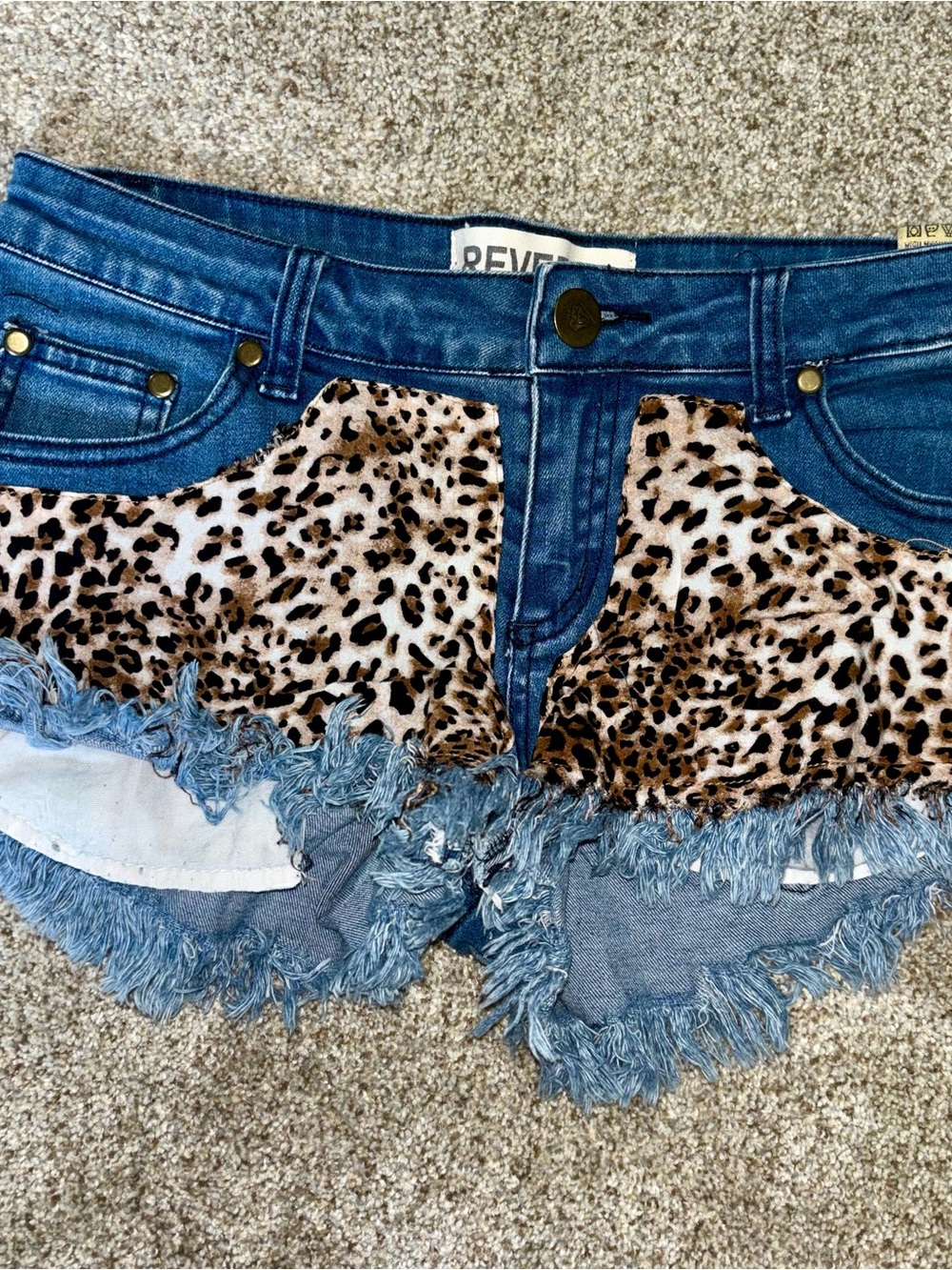 Reverse brand Cheetah Jean shorts